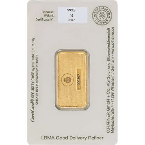 5 g Goldbarren C. Hafner