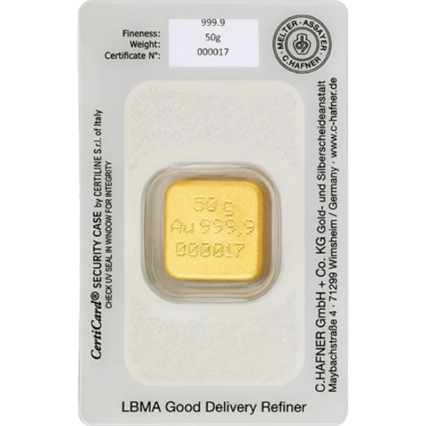 50 g Goldbarren C. Hafner gegossen