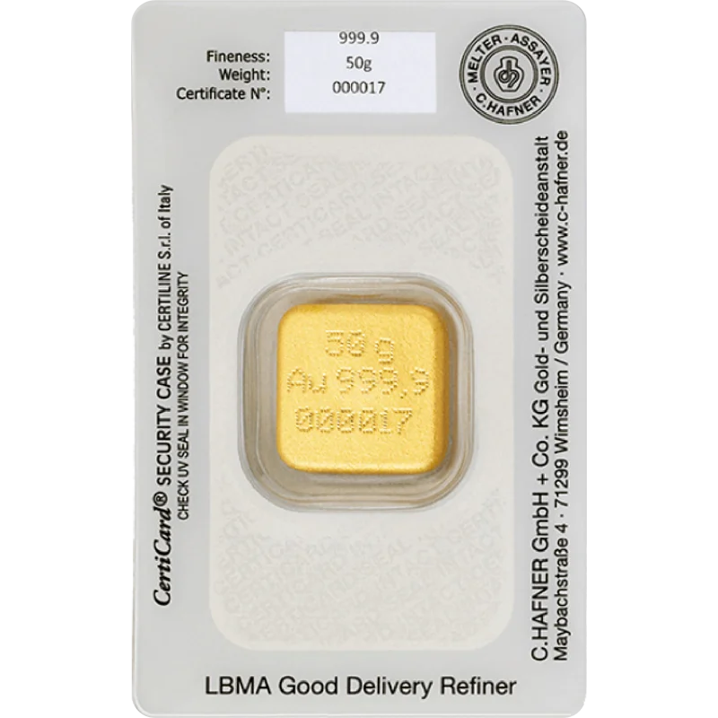 50 g Goldbarren C. Hafner gegossen – Bild 2