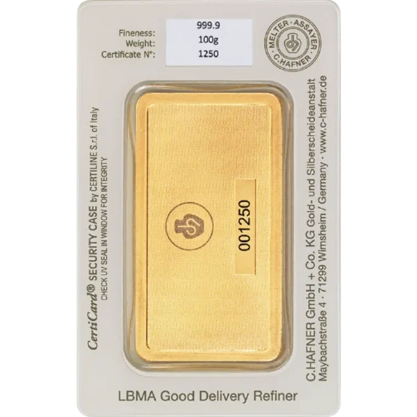 100 g Goldbarren C. Hafner geprägt