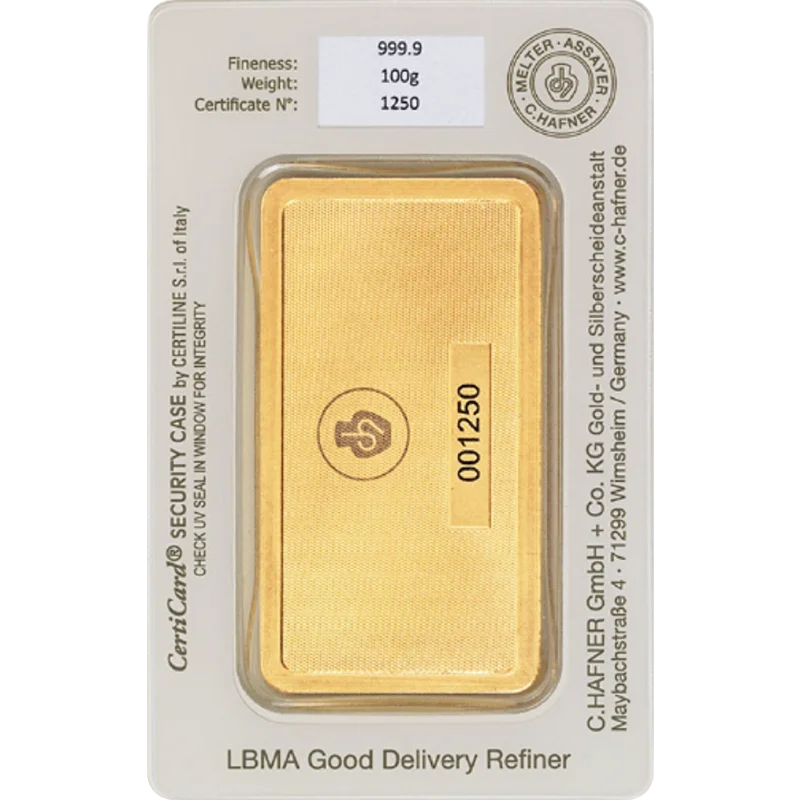 100 g Goldbarren C. Hafner geprägt – Bild 2