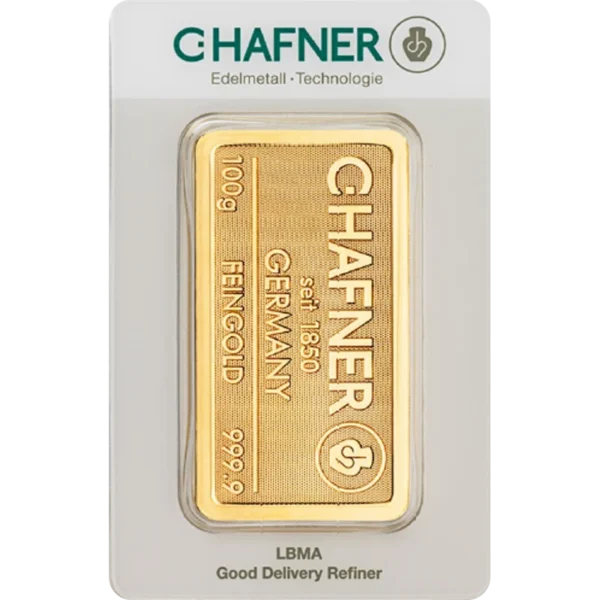100 g Goldbarren C. Hafner geprägt