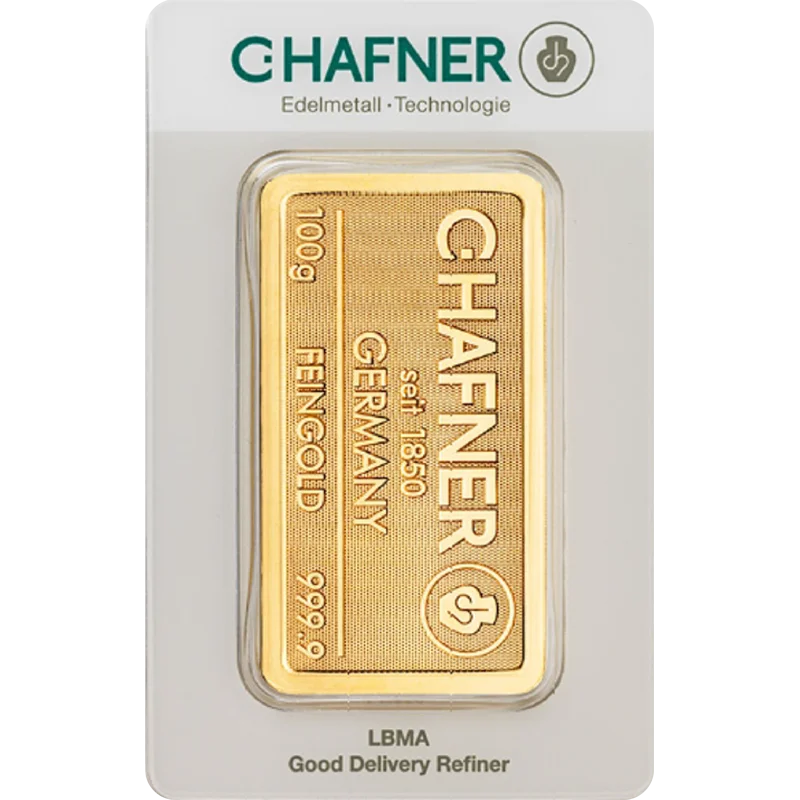 100 g Goldbarren C. Hafner geprägt – Bild 1