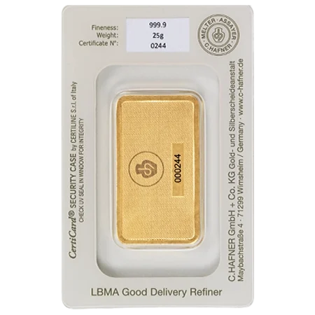 25 g Goldbarren C. Hafner